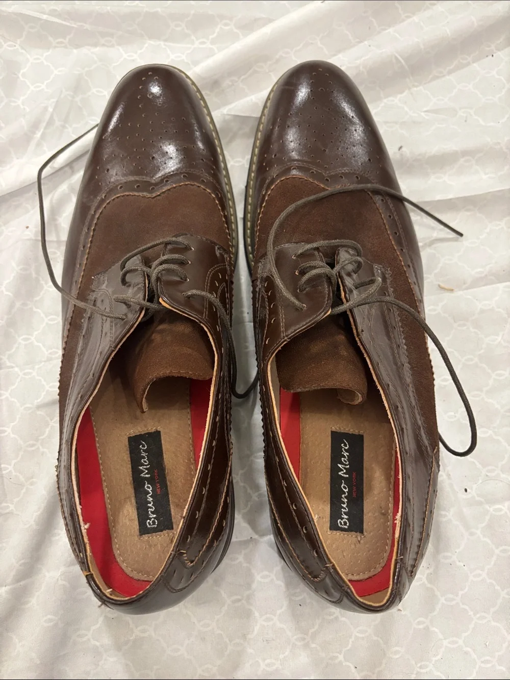 Bruno Marc Men's Brown Two-Tone Wingtip Oxfords